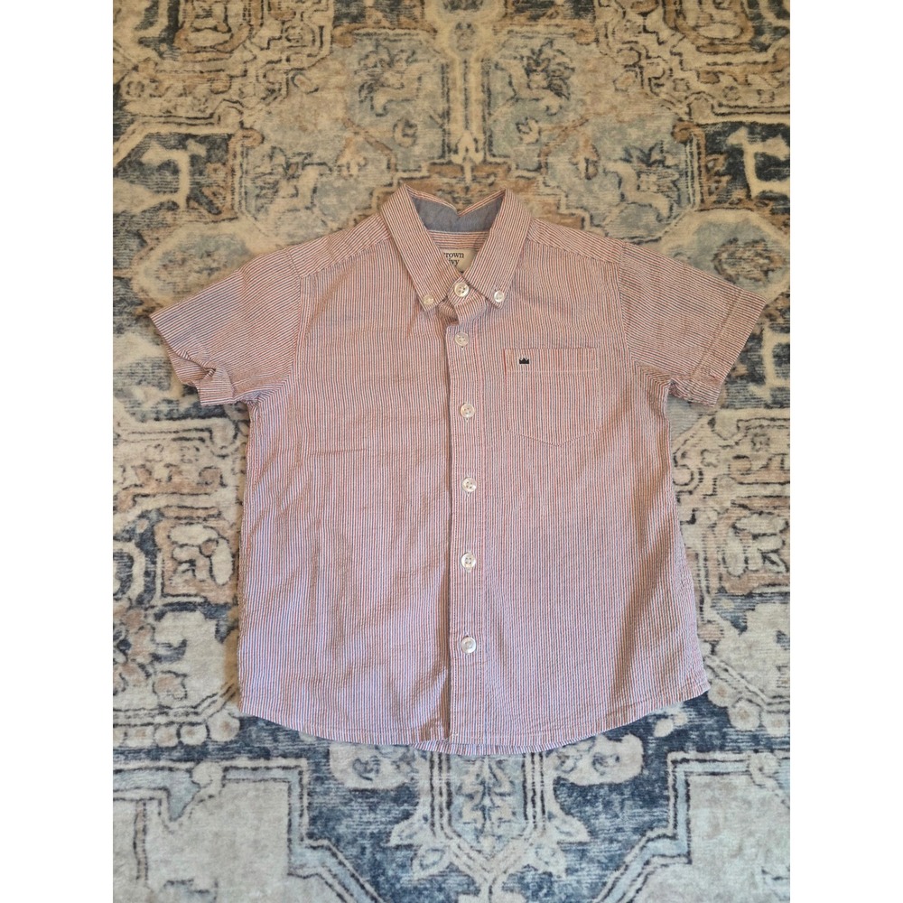 Crown & Ivy 4T Short Sleeve Red White and Blue Seersucker Button Up Polo Shirt